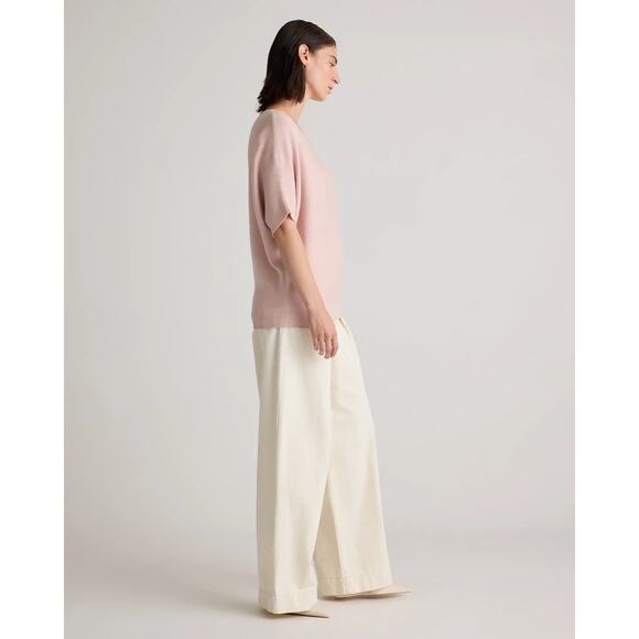 Quince Lightweight Cotton Cashmere Link-Stitch Dolman Sweater Sugar Stone XL NWT - Picture 4 of 13